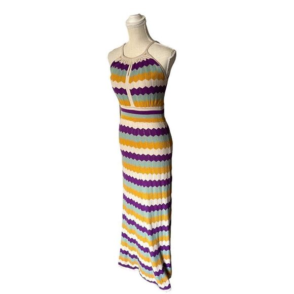 Design History Chevron Knit Patterned Halter Maxi Dress Size Small - Picture 4 of 12